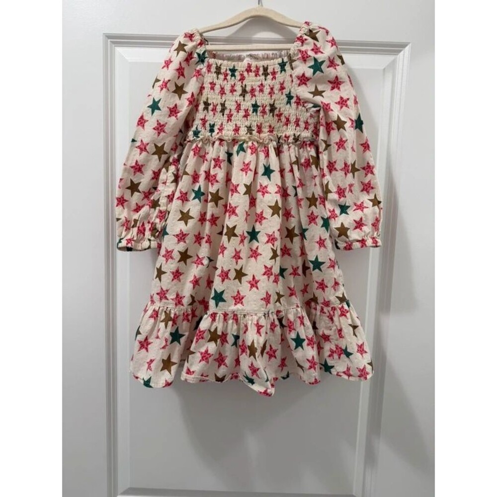 J.Crew Crewcuts Girls Sparkle Star Smocked Dress Size 5 Puff Sleeve
